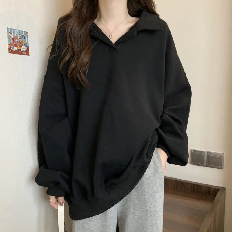 xsrrr WINTER OUTFITS Sweatshirts Women M-4XL Loose Classic Minimalist Pure Casual Daily Korean Style Basic Streetwear Autumn Stylish Students Retro