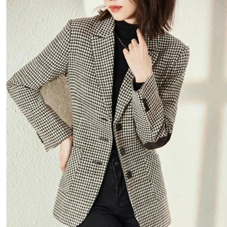 xsrrr Autumn Spring Thin Plaid Blazers For Women Double Breasted Woman Jackets Loose Fashion Outwear Female Clothes Plus Size 3XL