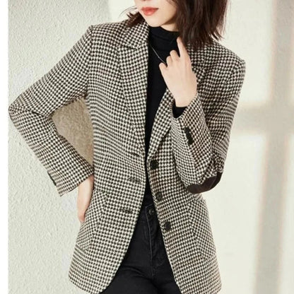 xsrrr Autumn Spring Thin Plaid Blazers For Women Double Breasted Woman Jackets Loose Fashion Outwear Female Clothes Plus Size 3XL