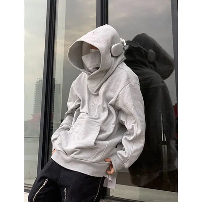 Korean Street Style Solid Color High Collar Oversized Hoodie Men Fashion Loose Casual Hooded Top Harajuku New Sweatshirt Hoodie