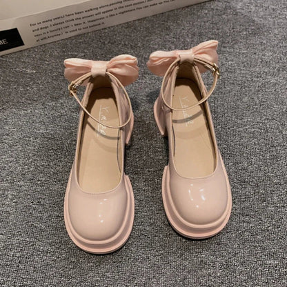 Hnewly Women Thick Platform Mary Janes Lolita Shoes Party Pumps Summer 2024 New High Heels Sandals Bow Chain Mujer Shoes Oxford Zapatos