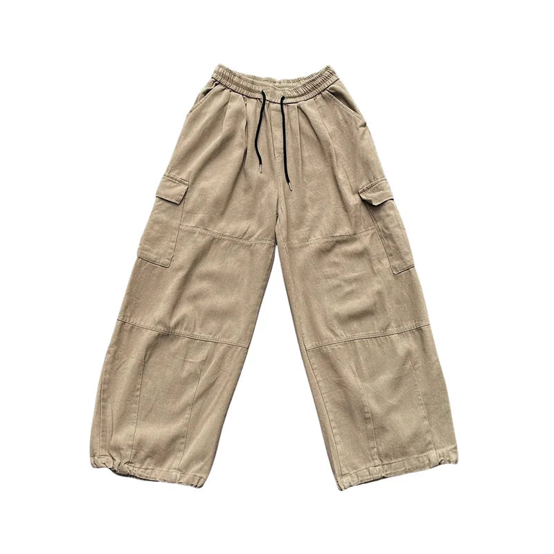 Khaki Cargo Pants Men Elastic Waist Baggy Trousers Fashion Overalls Oversized Bottoms Summer Vintage Male Y2K Clothes Streetwear