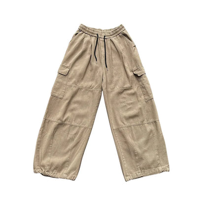 Khaki Cargo Pants Men Elastic Waist Baggy Trousers Fashion Overalls Oversized Bottoms Summer Vintage Male Y2K Clothes Streetwear