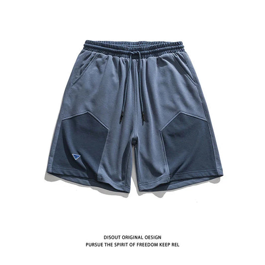 Sports Casual Shorts Oversize New Street Stitching Hit Color Straight Wide Leg Pants Trendy Fashion Short Pants for Mens Summer