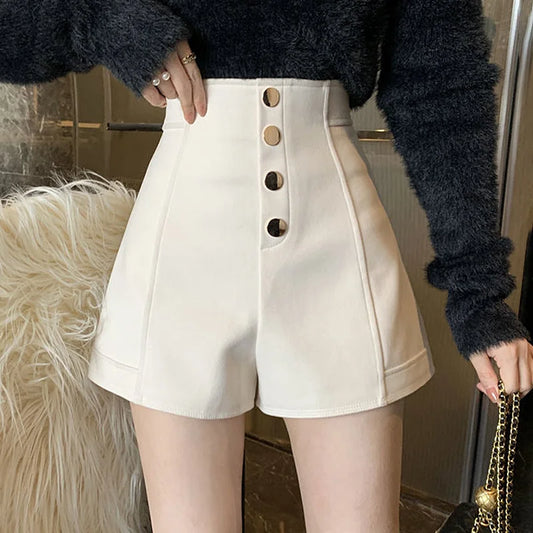 xsrrr Shorts Women Korean Style Buttons Students Fashion Summer High Waist Wide Leg Shorts All-match Casual Elegant Ladies Vintage