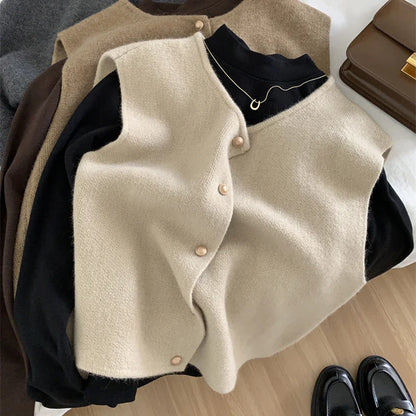 xsrrr Autumn New Women Cardigan Korean Elegant Knitted Sleeveless Female Casual Sweater Tanks Fashion New Slim Ladies Casual Tops