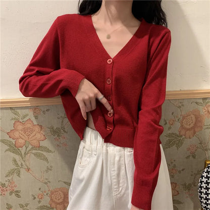 xsrrr FALL OUTFIT Women Knit Cardigans Sweater V-neck  Long Sleeve Thin Jacket Spring Autumn Cashmere Cardigans Solid Single Breasted Sweaters