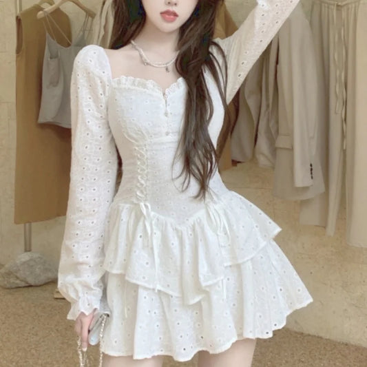 xsrrr DRESS TO IMPRESS Spring Vintage Fairy Dress Women Sexy Korean Fashion Design Y2k Dress Female Kawaii V-neck Slim Elegant Mini Party Dresses