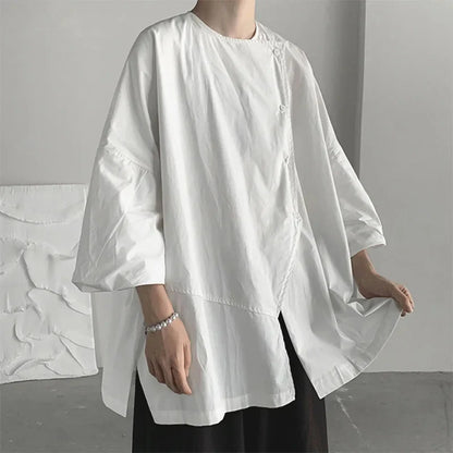 Dark Style Oversize Shirt Men's Three-quarter Sleeve Top Niche Japanese Asymmetrical Profile Loose Short-sleeved Shirt