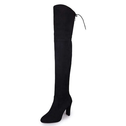 Hnewly Women Spring Autumn New Fashion Side Zipper Long Boots Were Thin High-heeled Thick Suede Over-the-knee Ladies Black Gray Shoes