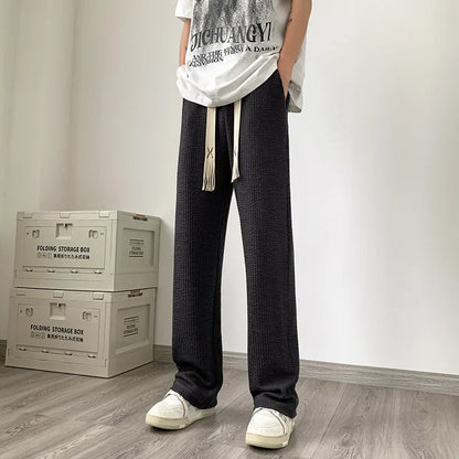 Summer Pleated Pants Men Fashion Oversized Wide Leg Pants Men Japanese Streetwear Hip Hop Loose Straight Pants Mens Trousers