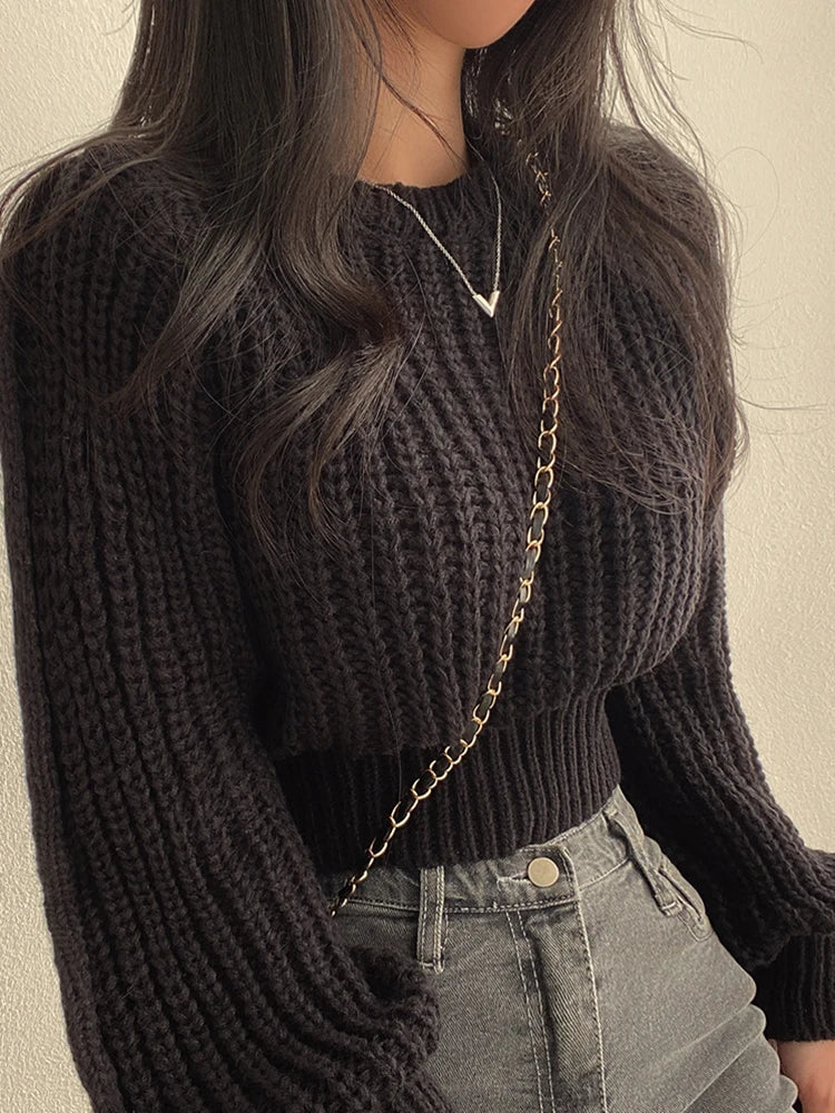 Hnewly FALL OUTFITS Loose Vintage Harajuku Lantern Long Sleeve Women Sweater Korean Autumn Winter Knitwear Soft Warm Tops Chic Solid Femme Sweater