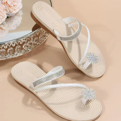 xsrrr Flat Sandals for Women Dressy Summer Sparkly Rhinestone Slide Beach Shoes Women's Dress Shoes Bling Trendy Ladies Sandals