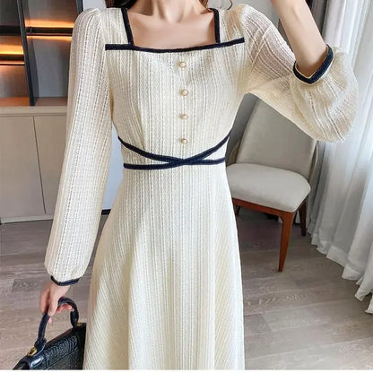 xsrrr DRESS TO IMPRESS 2024 Spring Elegant Korean Midi Dress Women Fashion Slim Long Sleeve Fairy Dress Female Casual Sweet Office Lady Party Dress Y2k