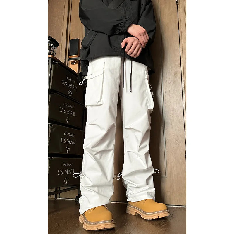 New Joggers Cargo Pants Men Korean Style Casual Pants Fashion Harem Pants Multi-Pocket Ribbons Trousers Male Oversize Sweatpants