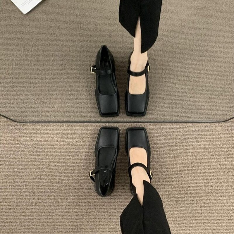 xsrrr Loafers Women Platform Shoes Mary Janes Casual Leather Ankle Buckle Ladies Shoes Black Fashion Spring Autumn College Style