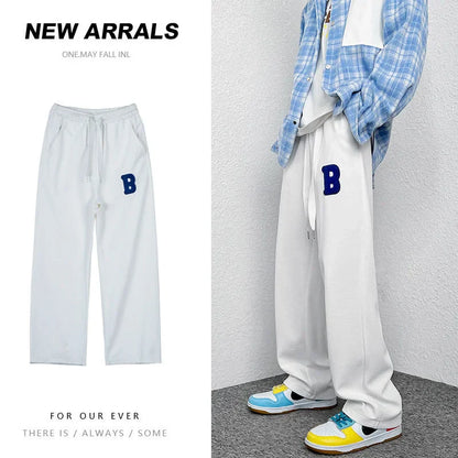 Mopping Casual Trousers Spring Summer Oversize Fashion Sports Loose Flocking Letters Simple Pants Straight Wide Leg Aweatpants