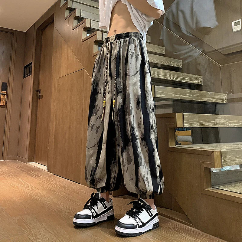 Men's New Wide-leg Pants Male Vintage Casual Jogging Pants Male Oversize Loose Harem Pants Men Lce Silk Pants Big Size 5XL