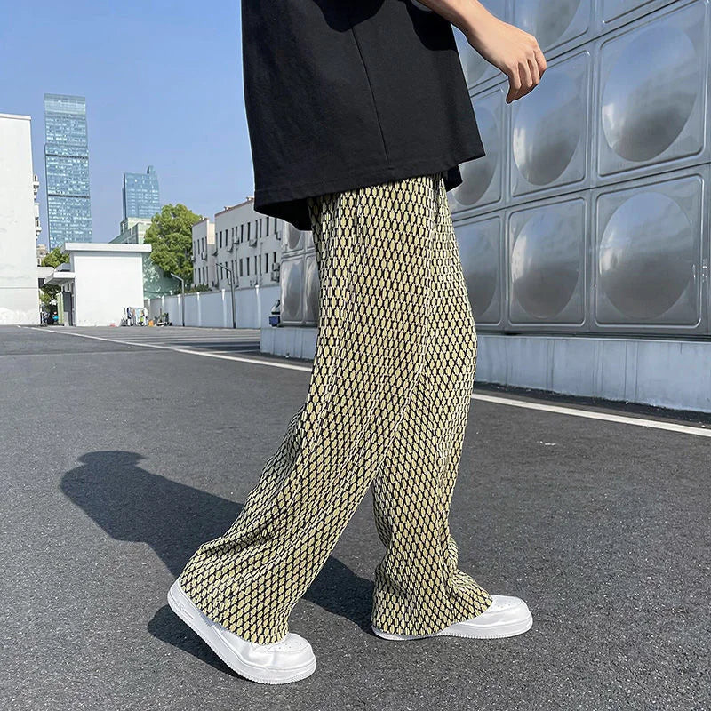 Mopping Casual Pants for Men Four Seasons Fashion Sports Trousers Printed Mesh Loose Pants Straight Wide Leg Sweatpants Oversize