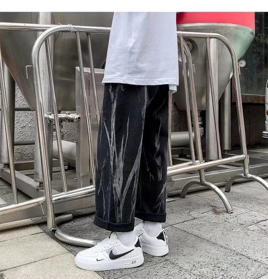 Tie-dye Jeans For Men Oversize Loose All-match Washed Casual Denim Pants Street Trend Hiphop Straight Trousers Four Seasons