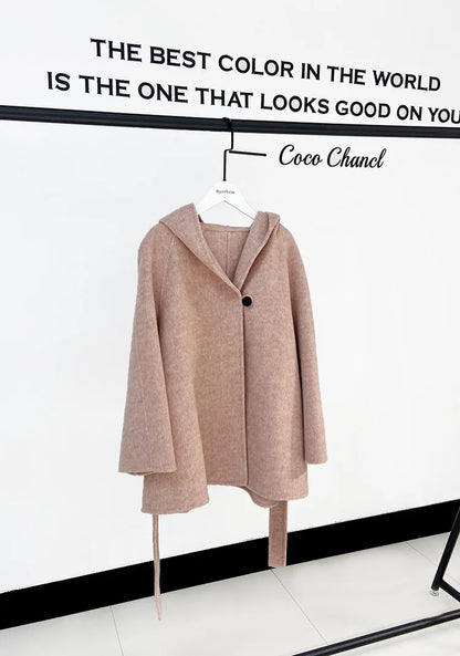 xsrrr Winter Jacket Women Thick Warm Loose Style Hood Luxury Casual Double -sided Wool Blends Ladies Miss Leisure Woolen Coat