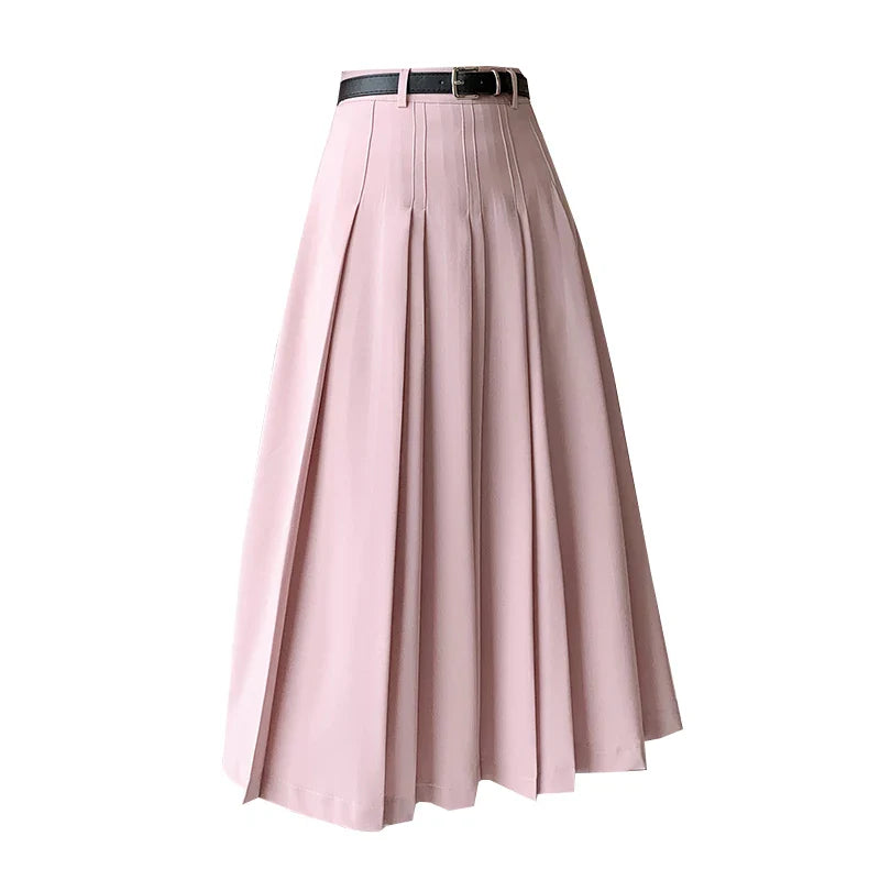 xsrrr Spring Summer High Waist Midi Pleated Skirts Womens Fashion A-line Casual Suit Skirt Ladies Elegant Vintage Umbrella Skirt