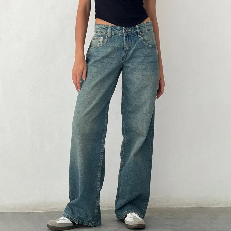 xsrrr Women Y2K Wide Leg Denim Pants Baggy Low Waist Boyfriend Jeans Casual Vintage Loose Fit Jeans Trousers Cyber Grunge Streetwear