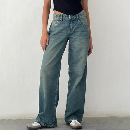 xsrrr Women Y2K Wide Leg Denim Pants Baggy Low Waist Boyfriend Jeans Casual Vintage Loose Fit Jeans Trousers Cyber Grunge Streetwear