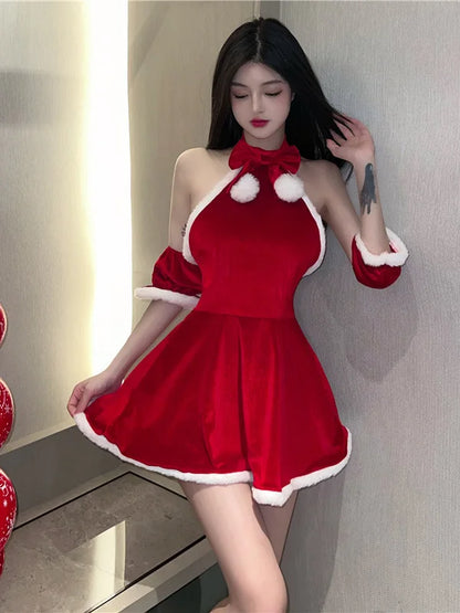 xsrrr Sexy New Year Christmas Red Spicy Girl Plush Sex Mini Dress Girl Hot Sexy Korean Women Spice Girls Uniform New Top