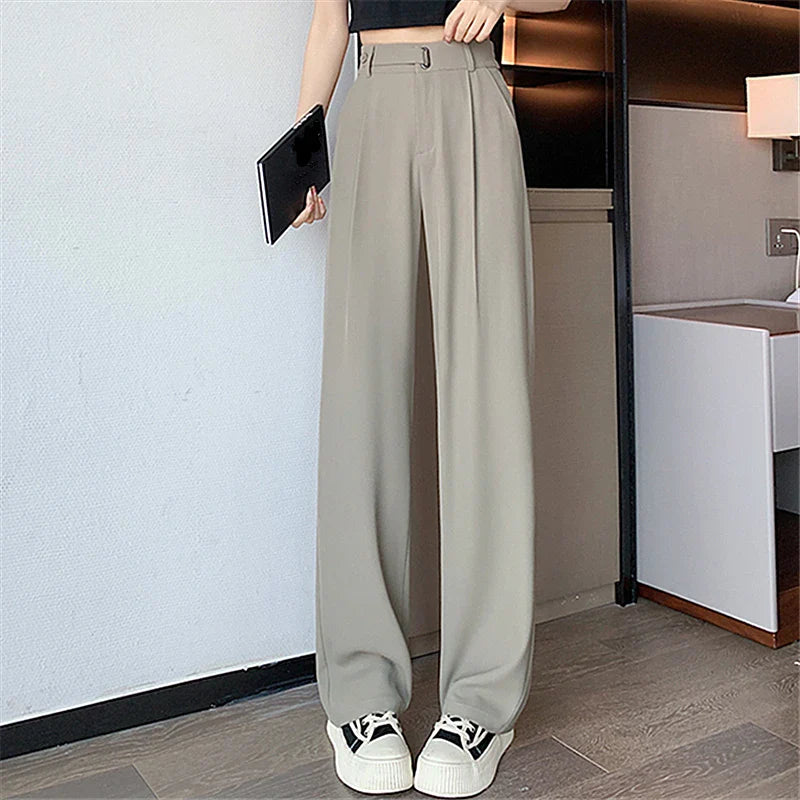 xsrrr Summer Women's Casual Pants Wide Leg Pants Elegant Office Lady 2024 New Solid Color High Waist Loose Trousers Female