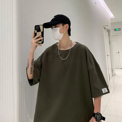 Oversized Cotton Men Fashion Men's Summer Tshirts Oversize Tee Shirts Solid Casual T-Shirt for Man Streetwear Big Size