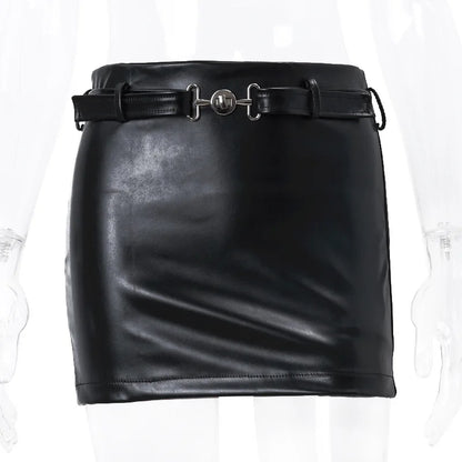 xsrrr Sexy PU Leather Mini Skirt Women Summer High Waist Slim A-line Skirt Female Y2K Vintage All-match Casual Black