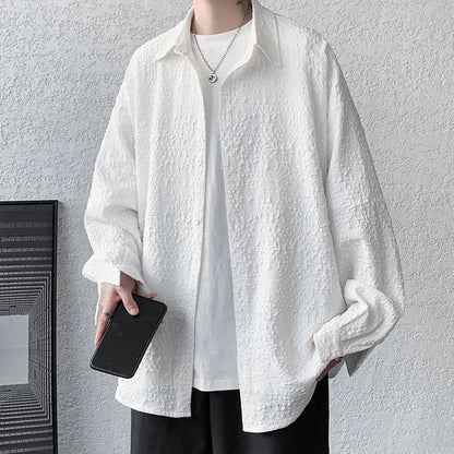 Men's Special Chic Long Sleeve Shirts Korean Lapel Shirt Fashion Casual Oversize Shirt Coat High Quality Solid Simple Clothing