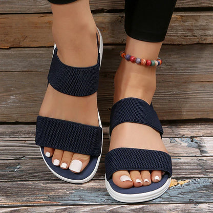 Hnewly Women's Knit Elastic Cloth Wedge Sandals Slip On Lightweight Walking Sandals Women Plus Size Comfortable Summer Shoes Woman