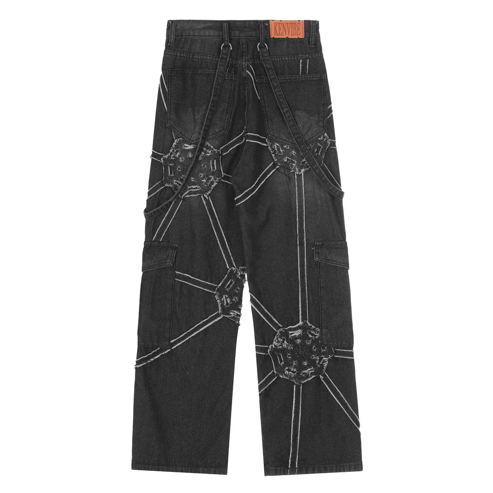 Oversized Hip Hop Wide Leg Jeans Men Y2k Punk Graphic Straight-leg Loose Trousers Black Cool Rap High Street Baggy Denim Pants