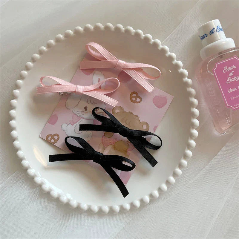 xsrrr 2Pcs Sweet Bowknot Hair Clips Ballet Ribbon Bow Hairpin Bang Clip Girls Mini Grab Clips Woman Headwear Hair Accessories