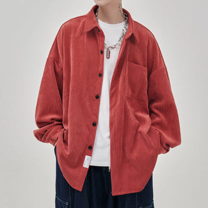 Oversized Shirt For Men Streetwear Men's Corduroy Long Sleeve Shirts Harajuku Korean Shirt Unisex Fashion Clothing