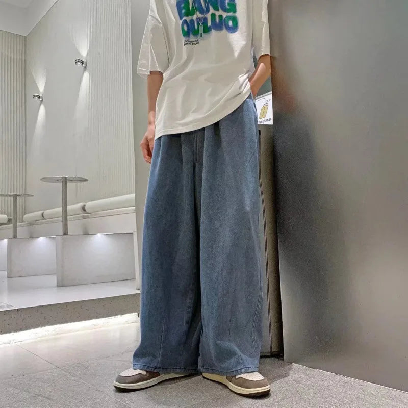 Oversized Jeans Men Fashion Blue Casual Wide Leg Jeans Men Streetwear Loose Hip Hop Straight Denim Pants Mens Trousers M-3XL