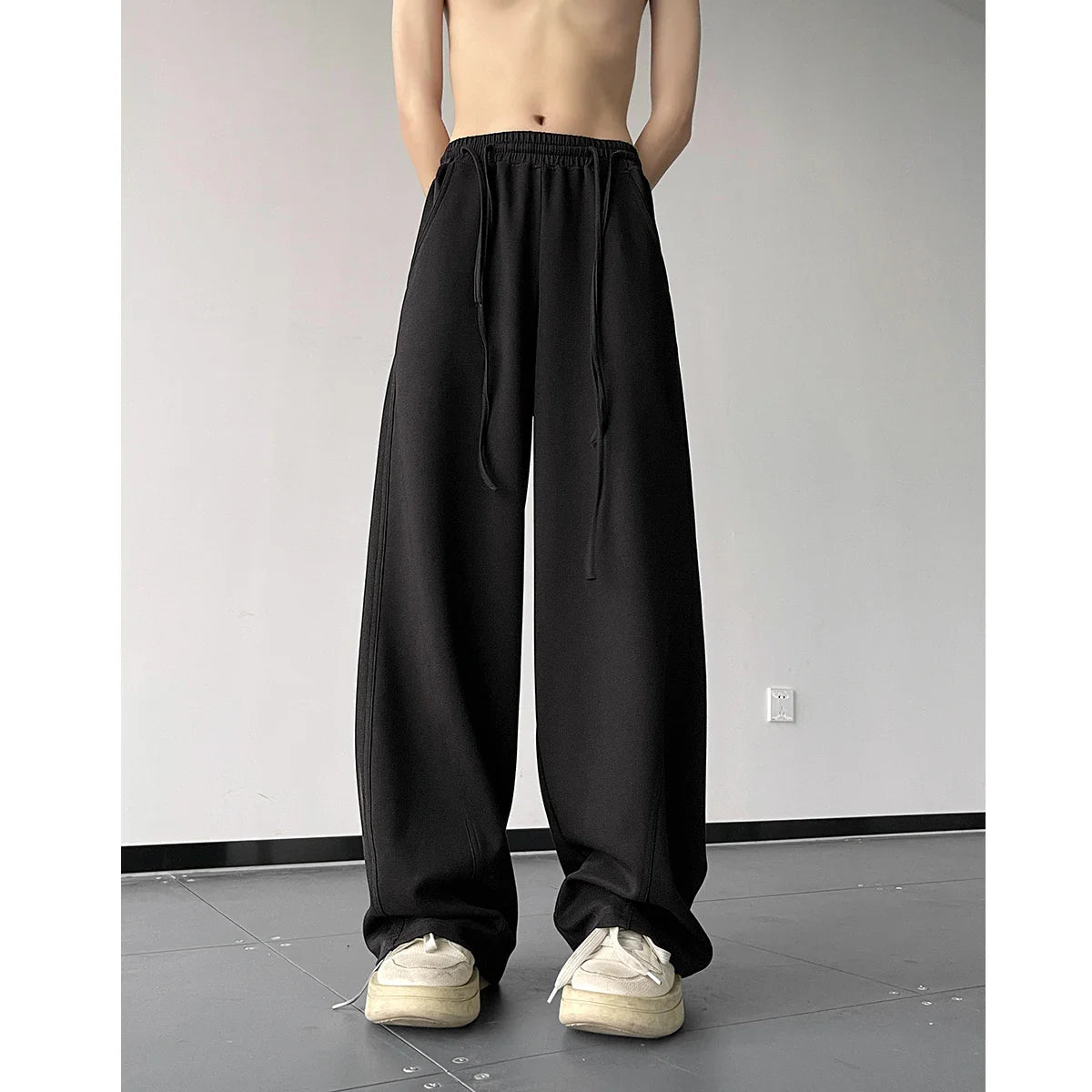 Men's Drawstring Design Waist Wide Leg Sports Casual Pants Oversized Pink Color Sweatpants Elastic Waist Loose Trousers