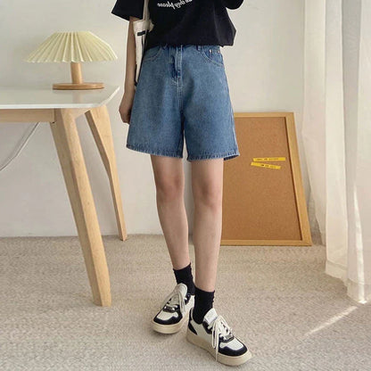 xsrrr 2024 Classic Denim Shorts Women Summer Blue High Waisted Shorts Casual Wide Leg Pants Stright Jeans Womens Shorts