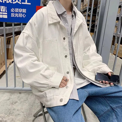 Black Denim Short Jacket Men Jeans Jacket Coats Oversized Harajuku Denim Jeans Jacket Bomber Streetwear Man Clothing Outwear