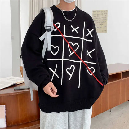 Lattice Korean Fashion Sweater Men Interior Harajuku Men's Clothes Winter Oversize Wool and Mixes Knit Korean Women's Print Luxury