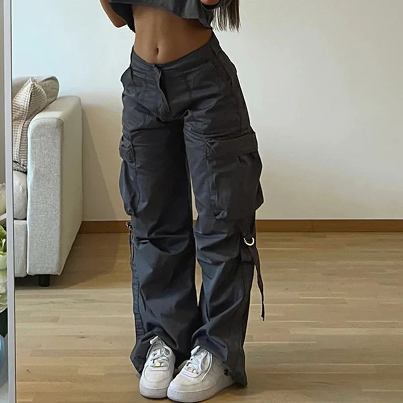 xsrrr y2k Streetwear Pockets Cargo Pants Harajuku Low Rise Baggy Straight Pants Loose Korean Fashion Trousers Aesthetic Womens