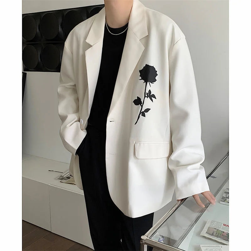 Men's Printing Formal Suit Jackets Fashion Coats White/black Color Streetwear Blazers Oversized Casual Western Clothes S-XL