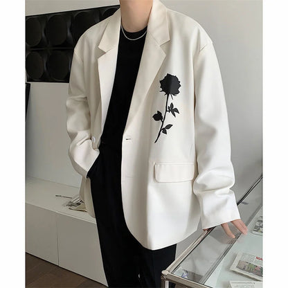 Men's Printing Formal Suit Jackets Fashion Coats White/black Color Streetwear Blazers Oversized Casual Western Clothes S-XL