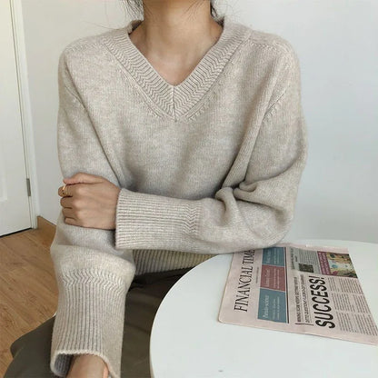 xsrrr New Autumn and Winter Fashion Lazy Style Retro Japanese V-neck Loose Versatile Slim and Fashionable Long Sleeve Women's Sweater