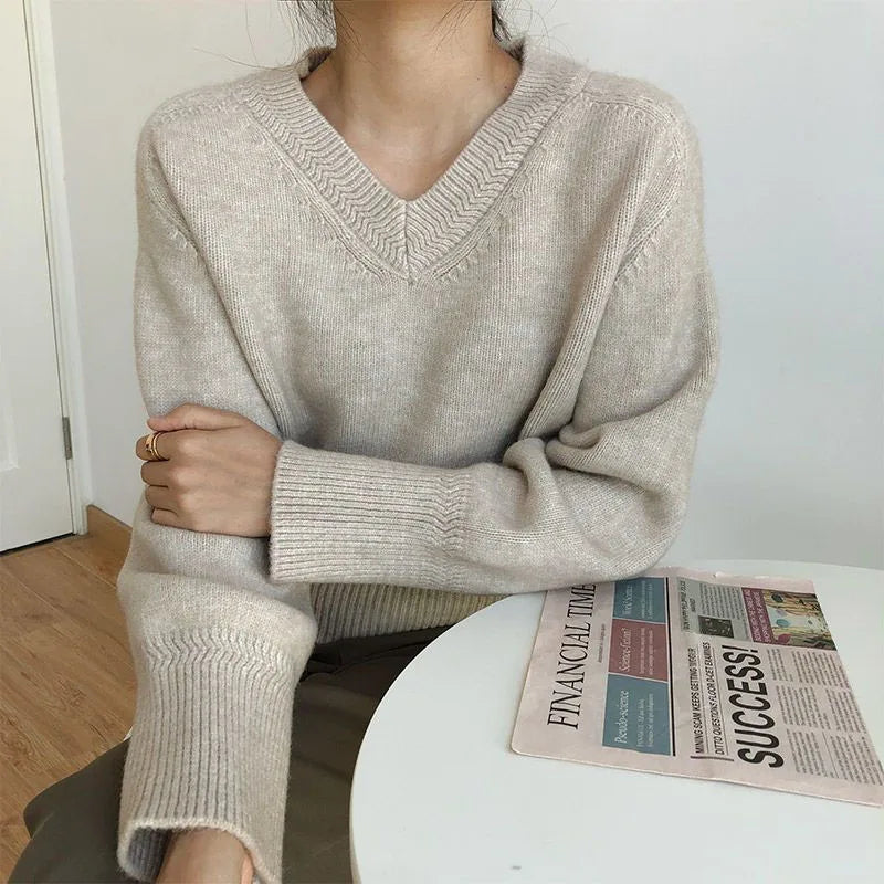 xsrrr New Autumn and Winter Fashion Lazy Style Retro Japanese V-neck Loose Versatile Slim and Fashionable Long Sleeve Women's Sweater