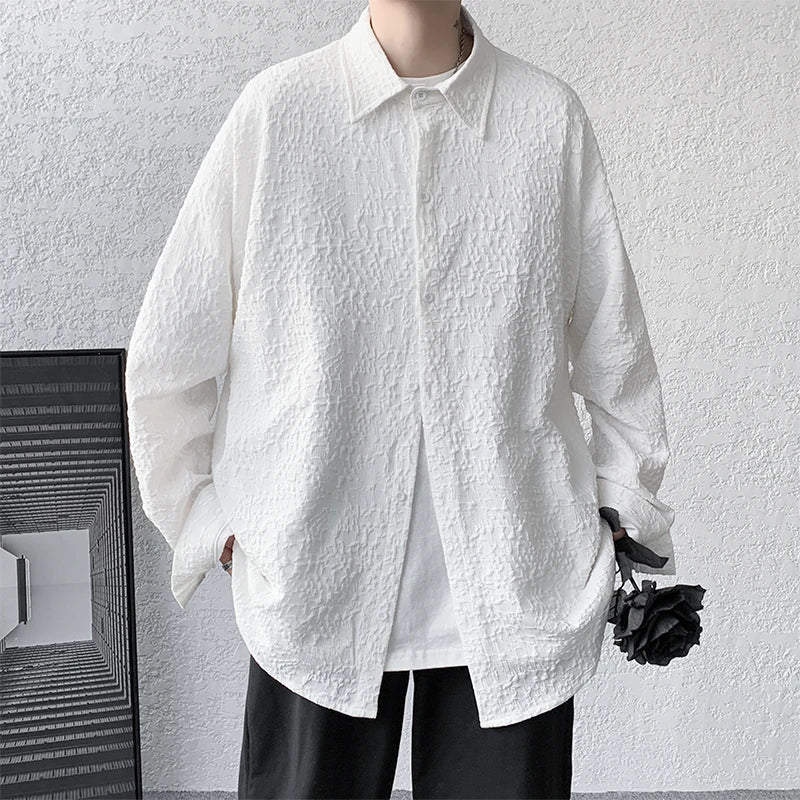 Men's Special Chic Long Sleeve Shirts Korean Lapel Shirt Fashion Casual Oversize Shirt Coat High Quality Solid Simple Clothing