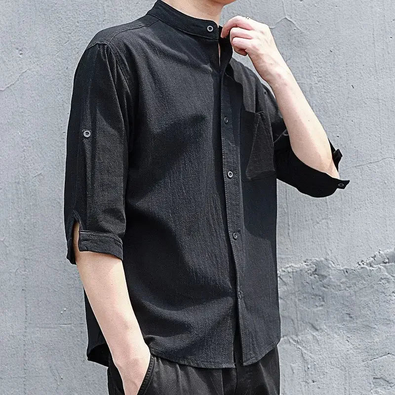 Man Shirt Linen and Cotton Oversize Shirts for Men Plain Half Sleeve Fashion 2024 Cheap Things with Free Shipping Casual Tops I