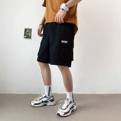 Oversize Casual Shorts Men's Thin Street Trend Big Pocket Overalls Sports Loose Straight Pants Printed Letters Summer Clothes